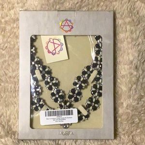 Black & Austrian Crystal Stately Bib Necklace/ Black/White /One Size